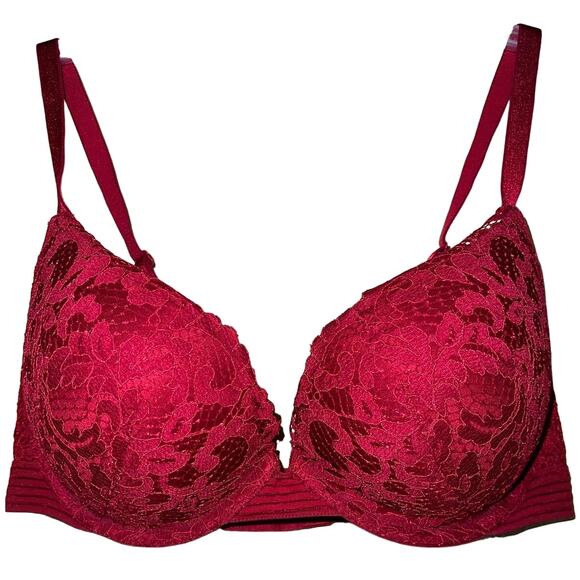 Victoria's Secret Bra 34D Very Sexy Push-Up Padded Berry Red Underwire Plunge - Picture 1 of 8